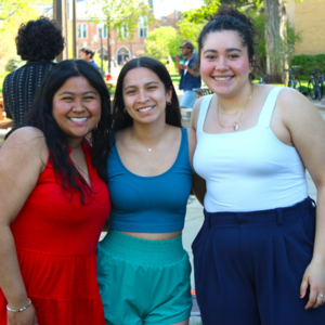 Three students pose together at Galvin Scholars Year-End Event